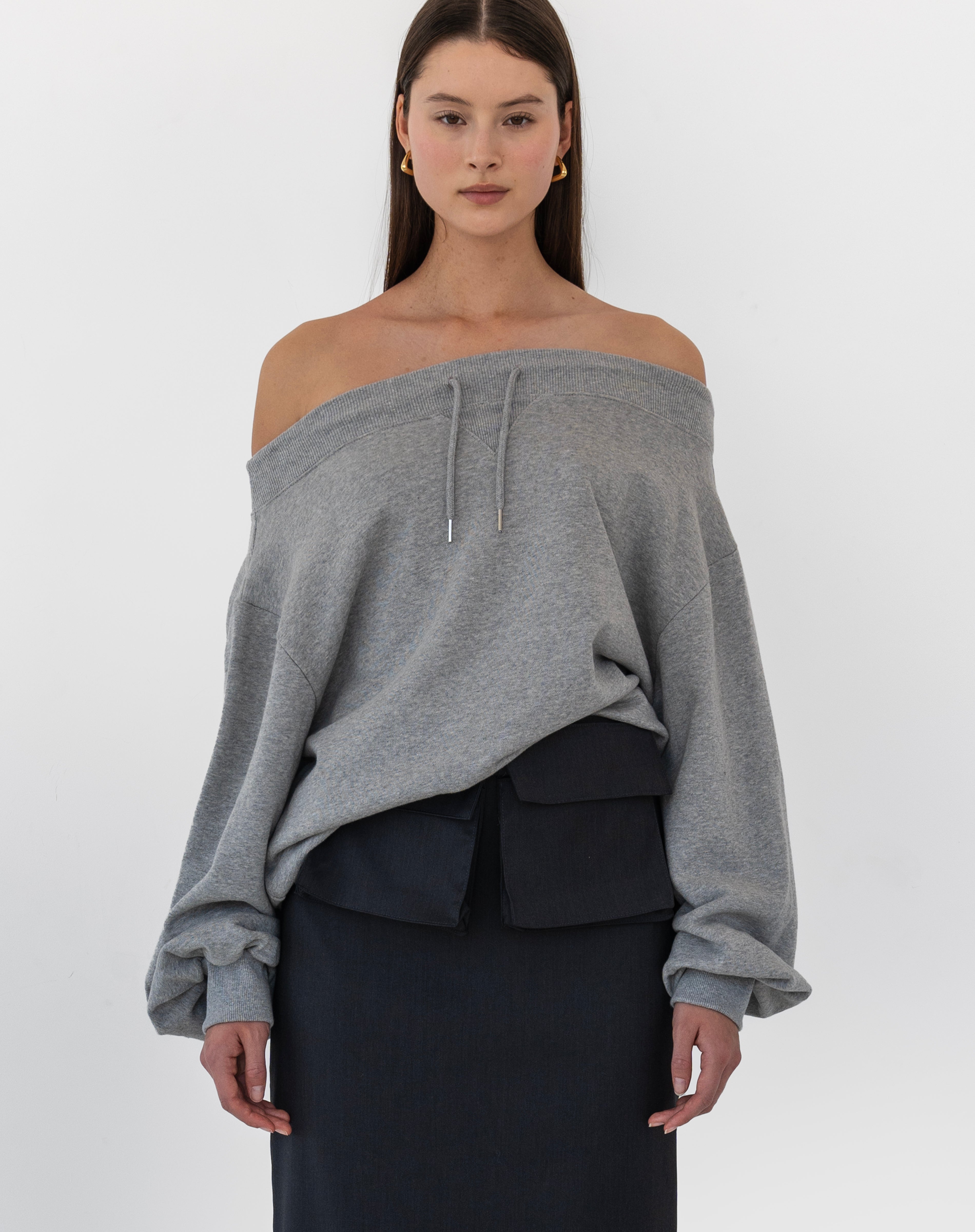 Stella Off Shoulder Sweatshirt, Grey