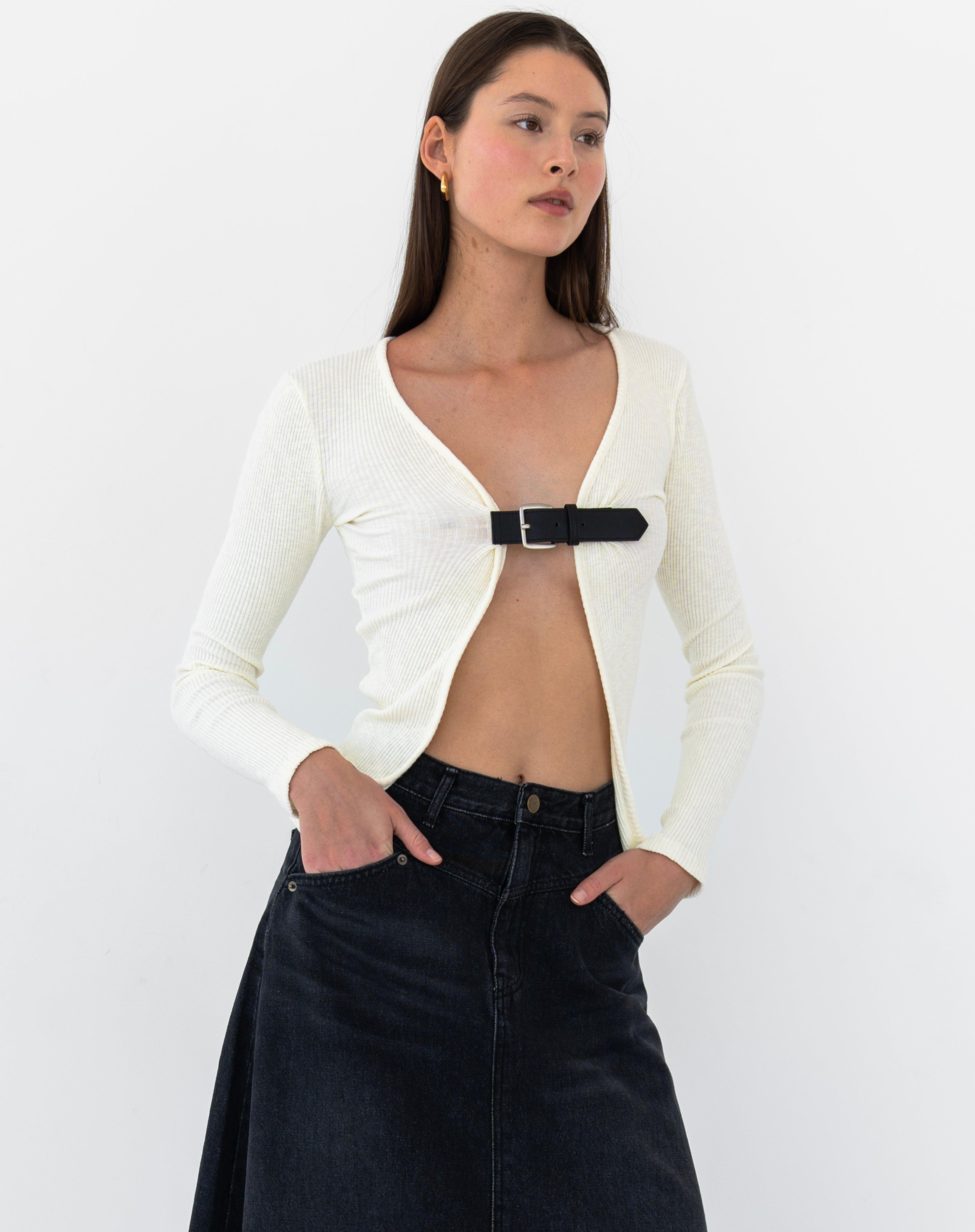 Beau Belted Open Front Rib Top, Ivory - The Bekk