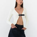 Beau Belted Open Front Rib Top, Ivory - The Bekk