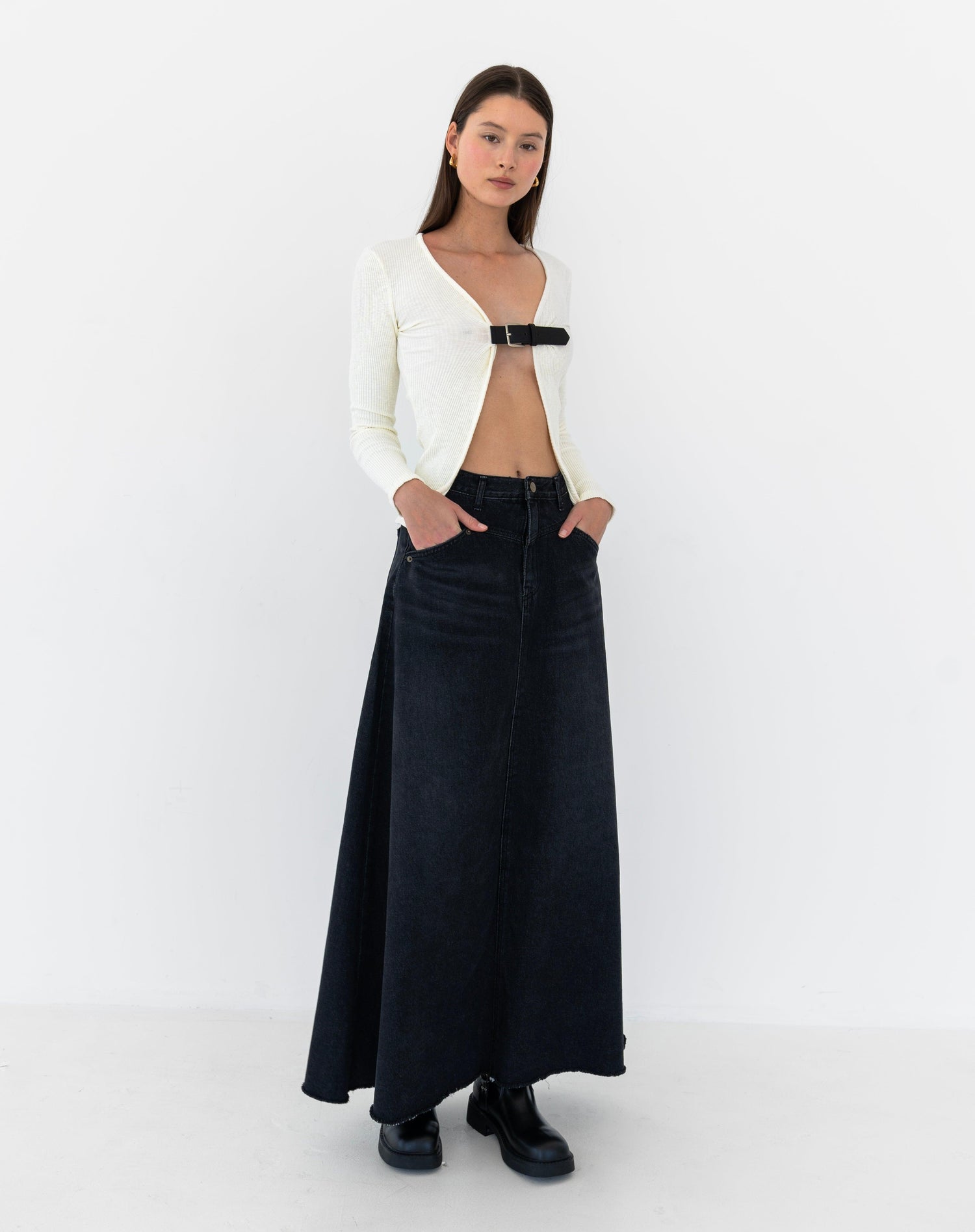 Beau Belted Open Front Rib Top, Ivory - The Bekk
