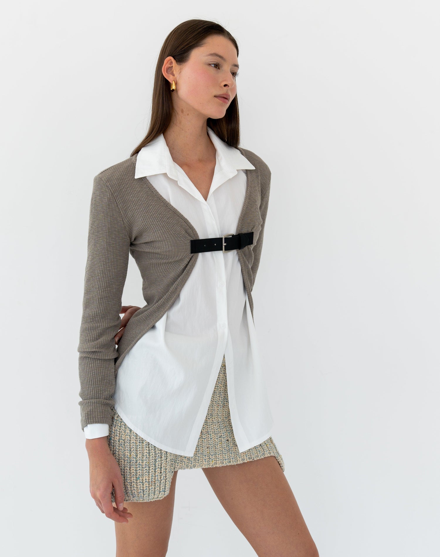 Beau Belted Open Front Rib Top, Mocha - The Bekk