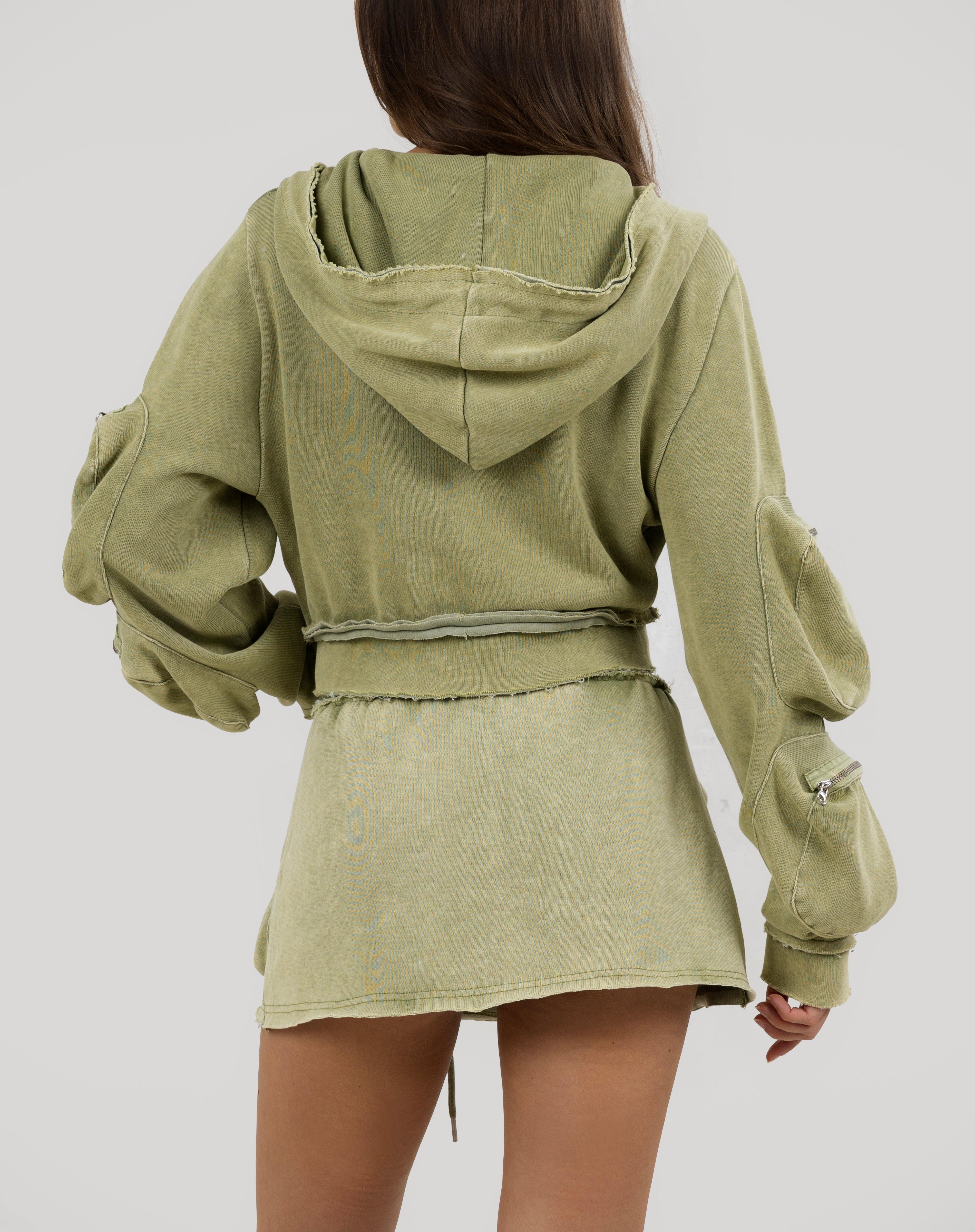 Cora Cargo Cropped Sweatshirt, Vintage Washed Green - The Bekk
