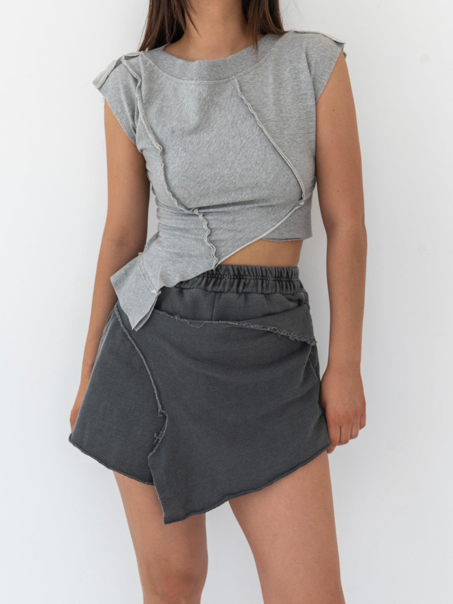 Max Asymmetrical Washed Terry Mini Skirt / Charcoal - The Bekk