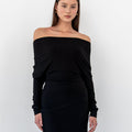 Millie Off Shoulder Jersey And Asymmetric Long Skirt Set, Black - The Bekk