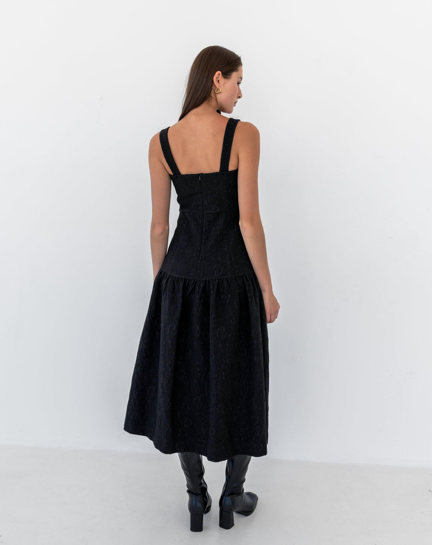 Phoebe Sleeveless jacquard Dress, Black/Black - The Bekk