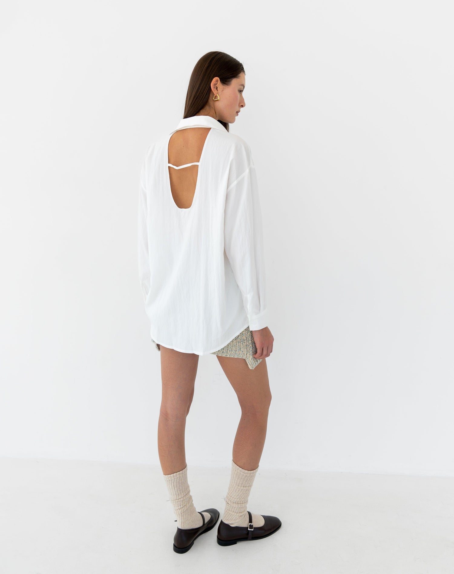 Skye Open Back Long Sleeve Shirt, White - The Bekk