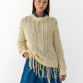 Taylor Fringe Hem Oversized Knit Sweater, Ivory - The Bekk