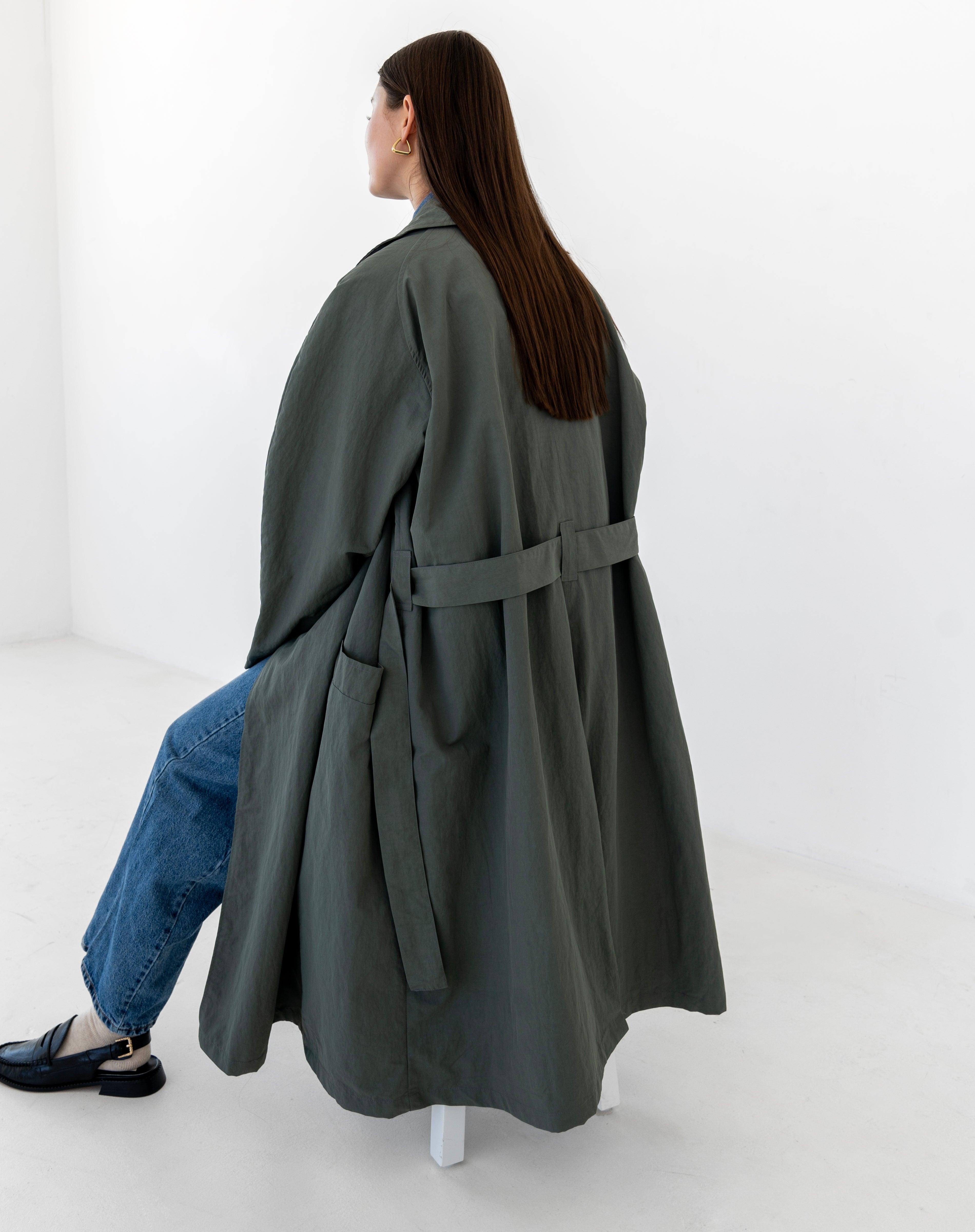 Zoey Oversized Trench Coat, Olive - The Bekk