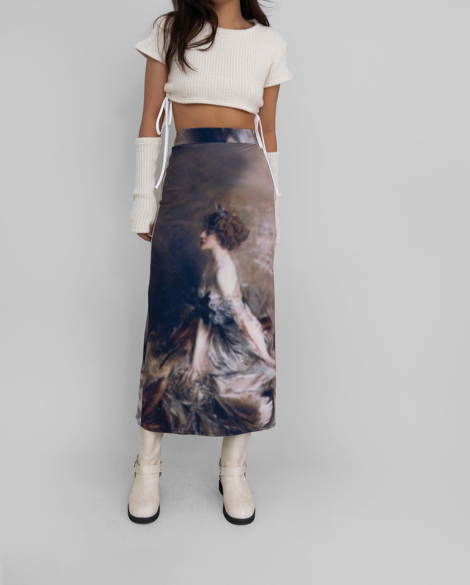 Naya Graphic Printed Long Skirt / Brown Multi - The Bekk