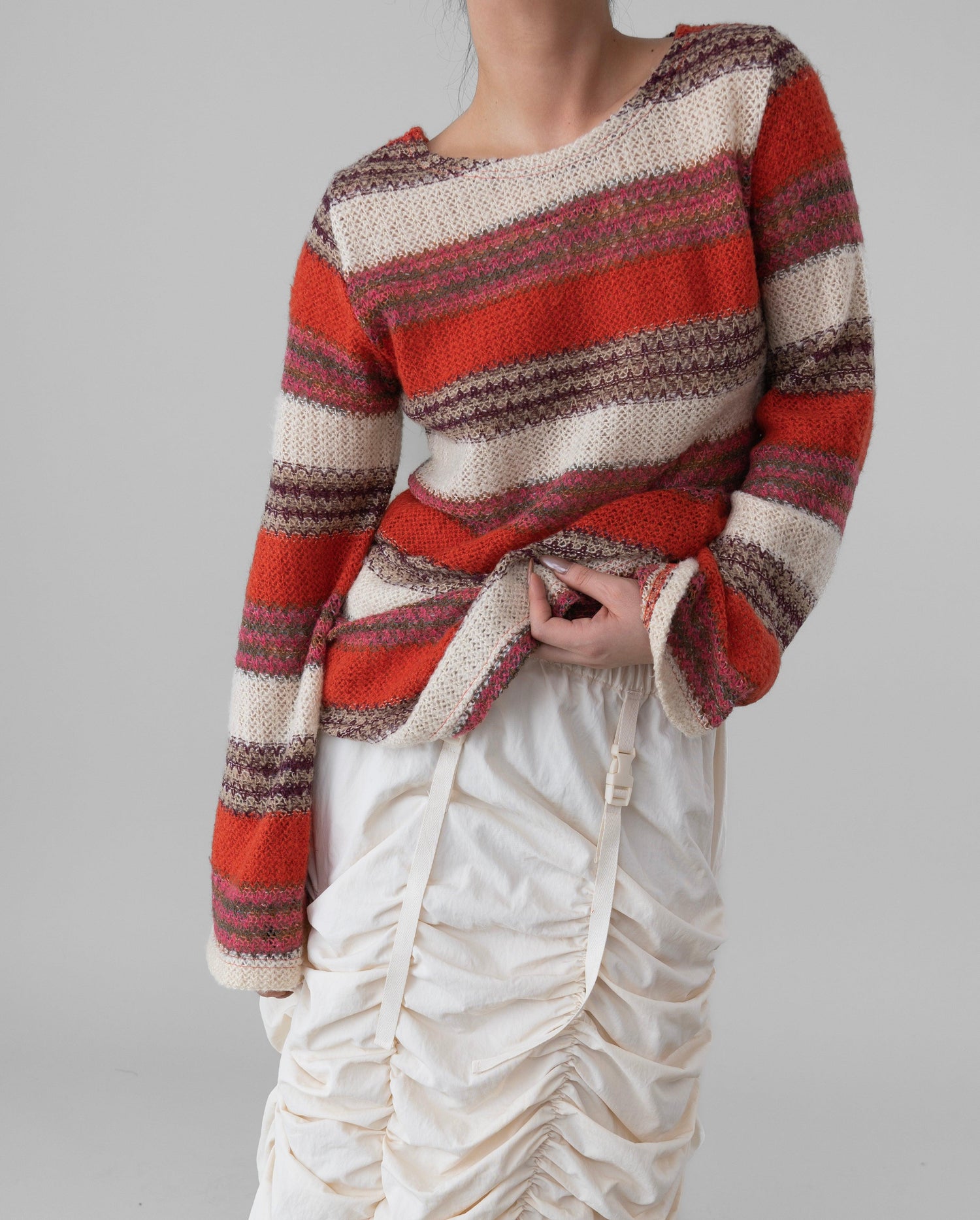 Amber Striped Crochet Sweater Top / Orange Multi - The Bekk